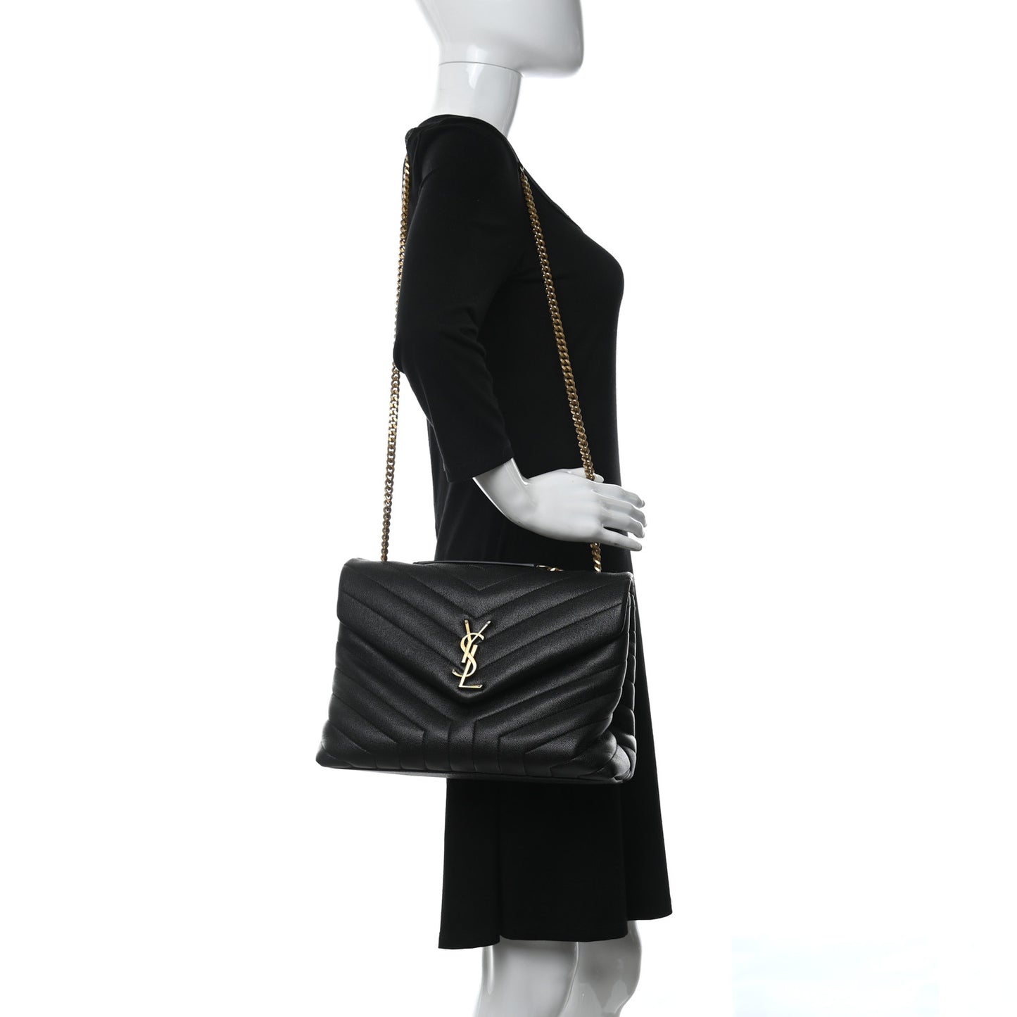 Grain de Poudre Calfskin Y Quilted Monogram Medium Loulou Chain Satchel Black