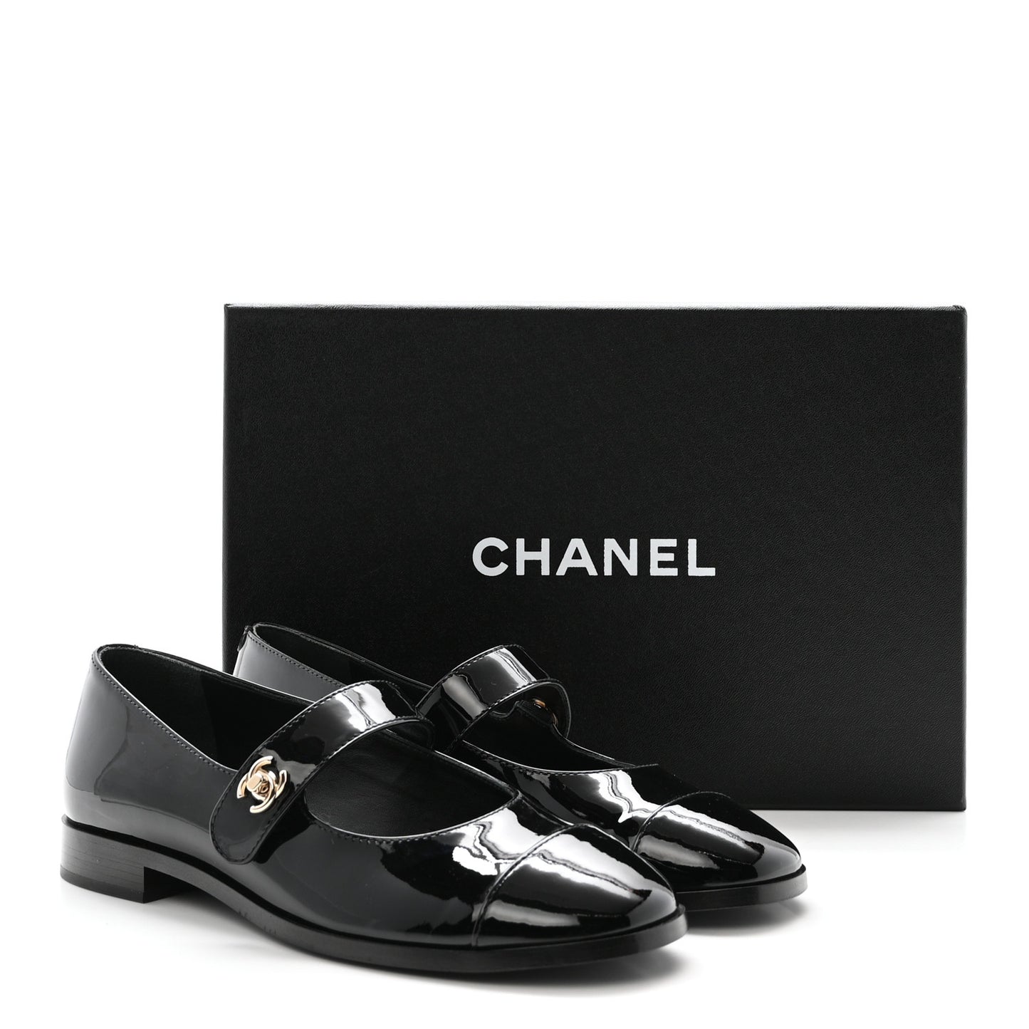Patent Calfskin Mary Janes Flats 37.5 Black