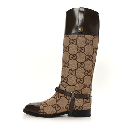 Gucci Monogram Jumbo GG Cordovan Lux Mens Zelda Harness Riding Boots 8 Camel Ebony New Acero 1 of 7