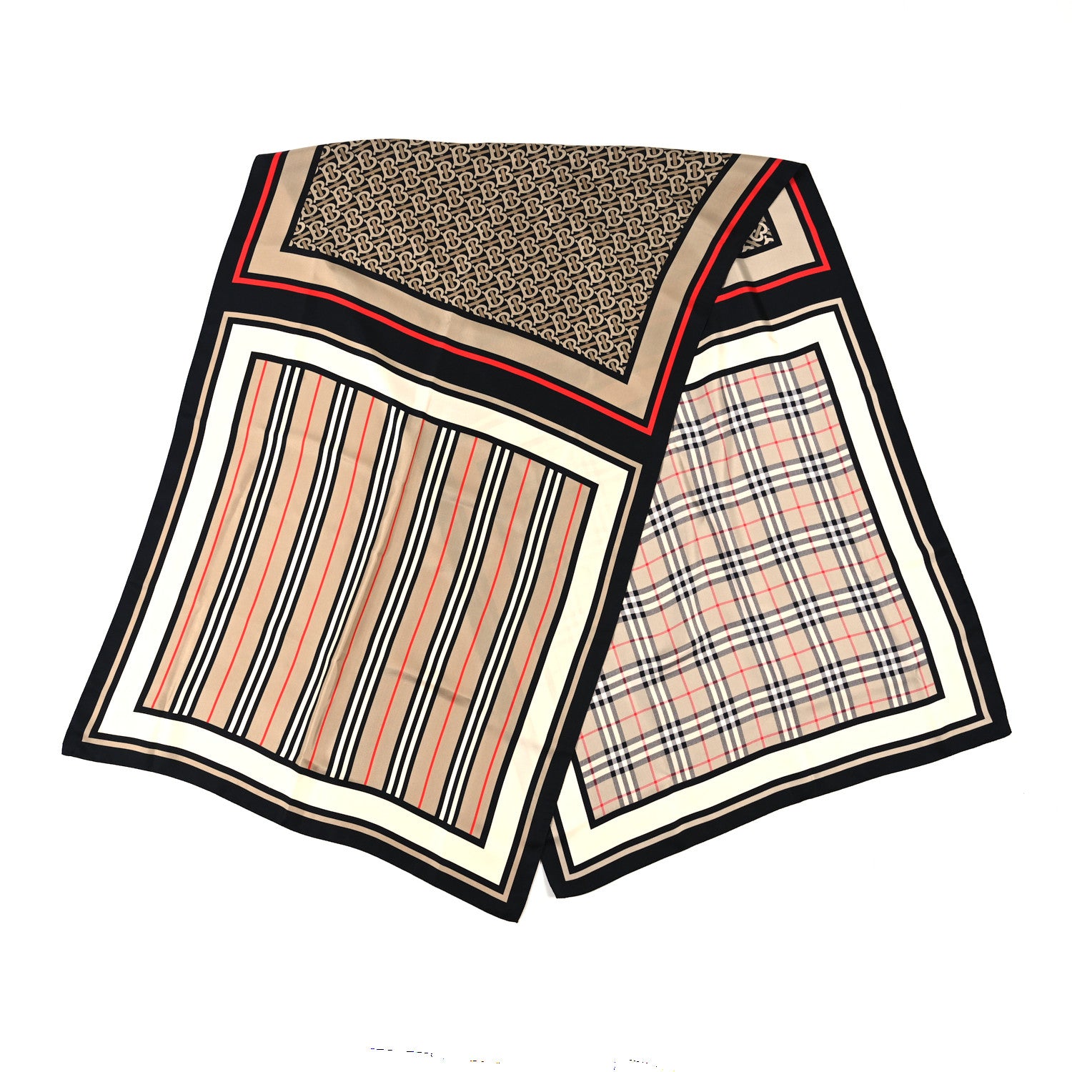 Burberry Silk Vintage Check Icon Stripe TB Monogram Print Scarf Archive Beige 2 of 4