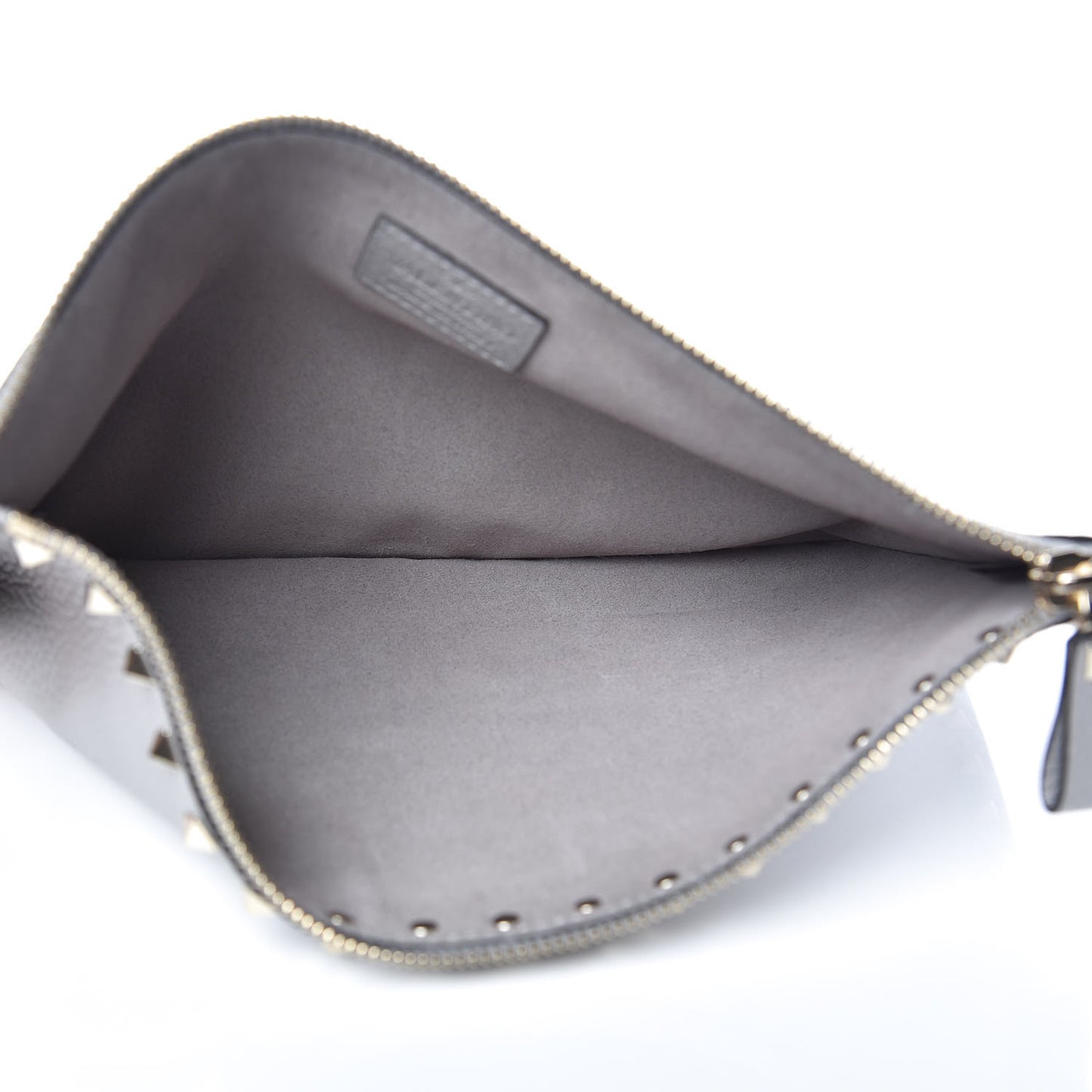 Pebbled Calfskin Large Rockstud Zip Pouch Pastel Grey