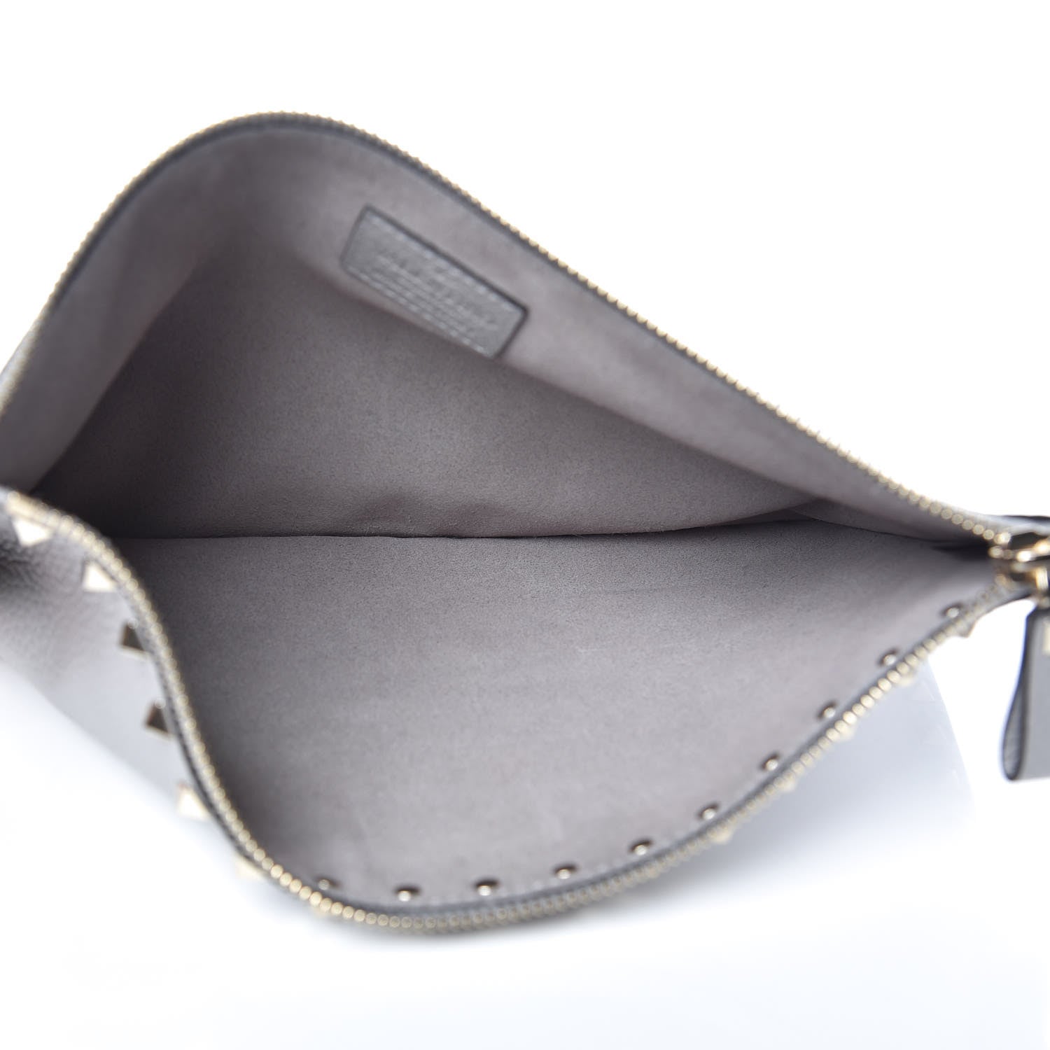 Valentino Garavani Pebbled Calfskin Large Rockstud Zip Pouch Pastel Grey 5 of 8