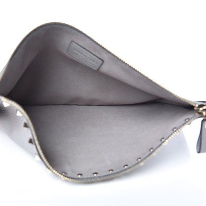 Valentino Garavani Pebbled Calfskin Large Rockstud Zip Pouch Pastel Grey 5 of 8