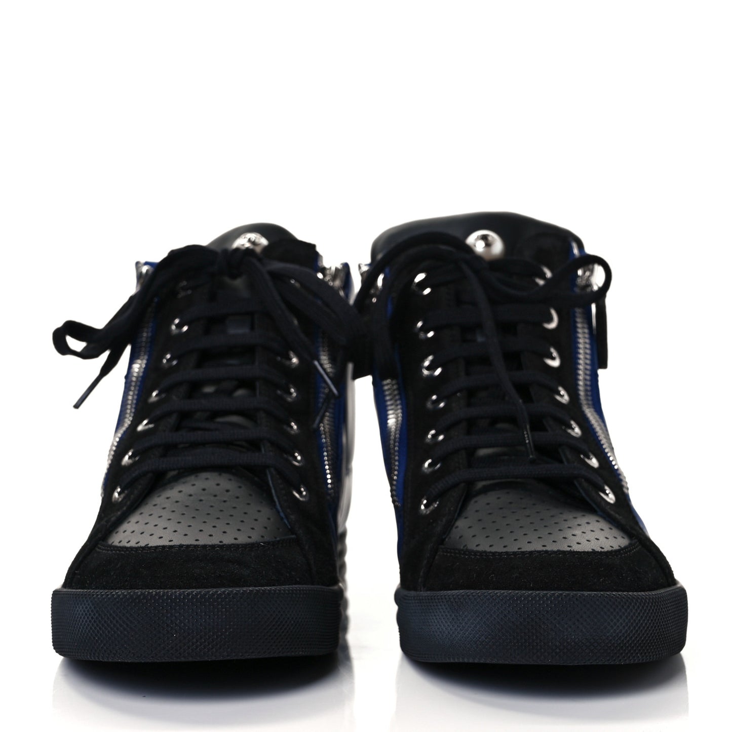 Calfskin Pearl High Top CC Sneakers 37 Black Blue
