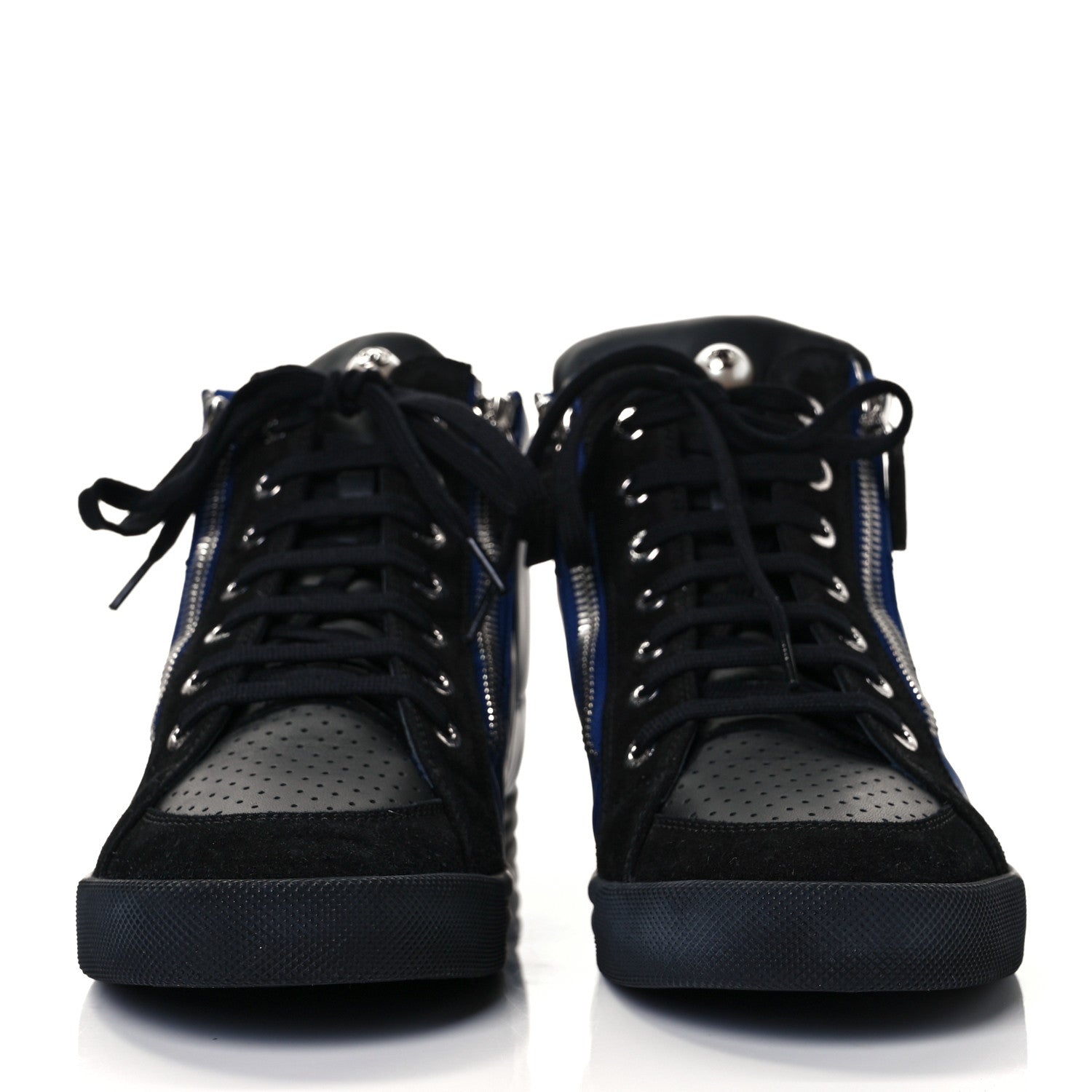 Chanel Calfskin Pearl High Top CC Sneakers 37 Black Blue 2 of 7