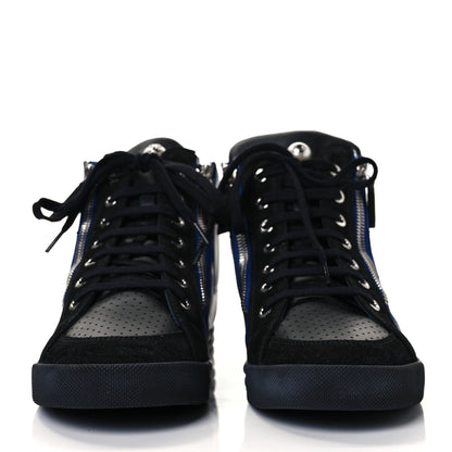 Chanel Calfskin Pearl High Top CC Sneakers 37 Black Blue 2 of 7