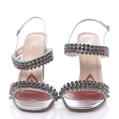 Gucci Nappa Silk Crystal Bertie High Heel Sandals 38 Argento 2 of 11