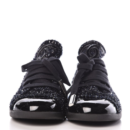 Chanel Lurex Tweed Patent Lace Up Sneakers 35.5 Dark Navy Blue 2 of 8