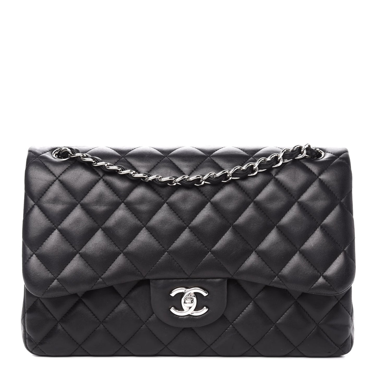 Lambskin Quilted Jumbo Double Flap Black