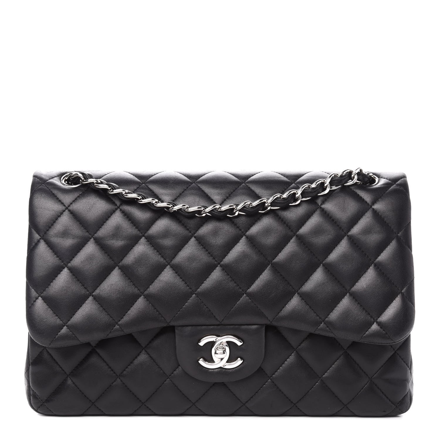 Chanel Lambskin Quilted Jumbo Double Flap Black 1 of 14