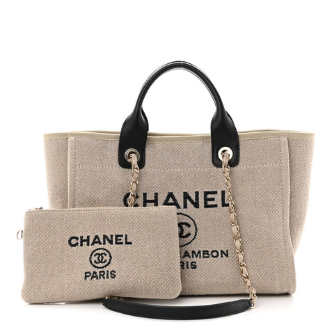 Mixed Fibers Small Deauville Tote Beige Black