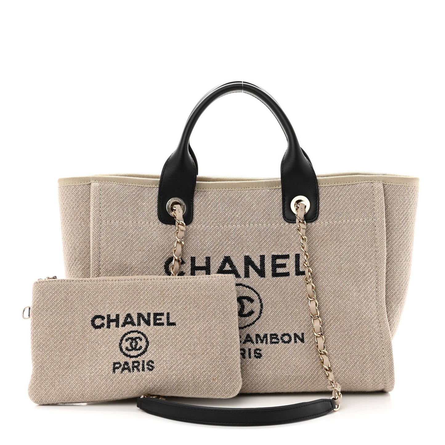 Mixed Fibers Small Deauville Tote Beige Black