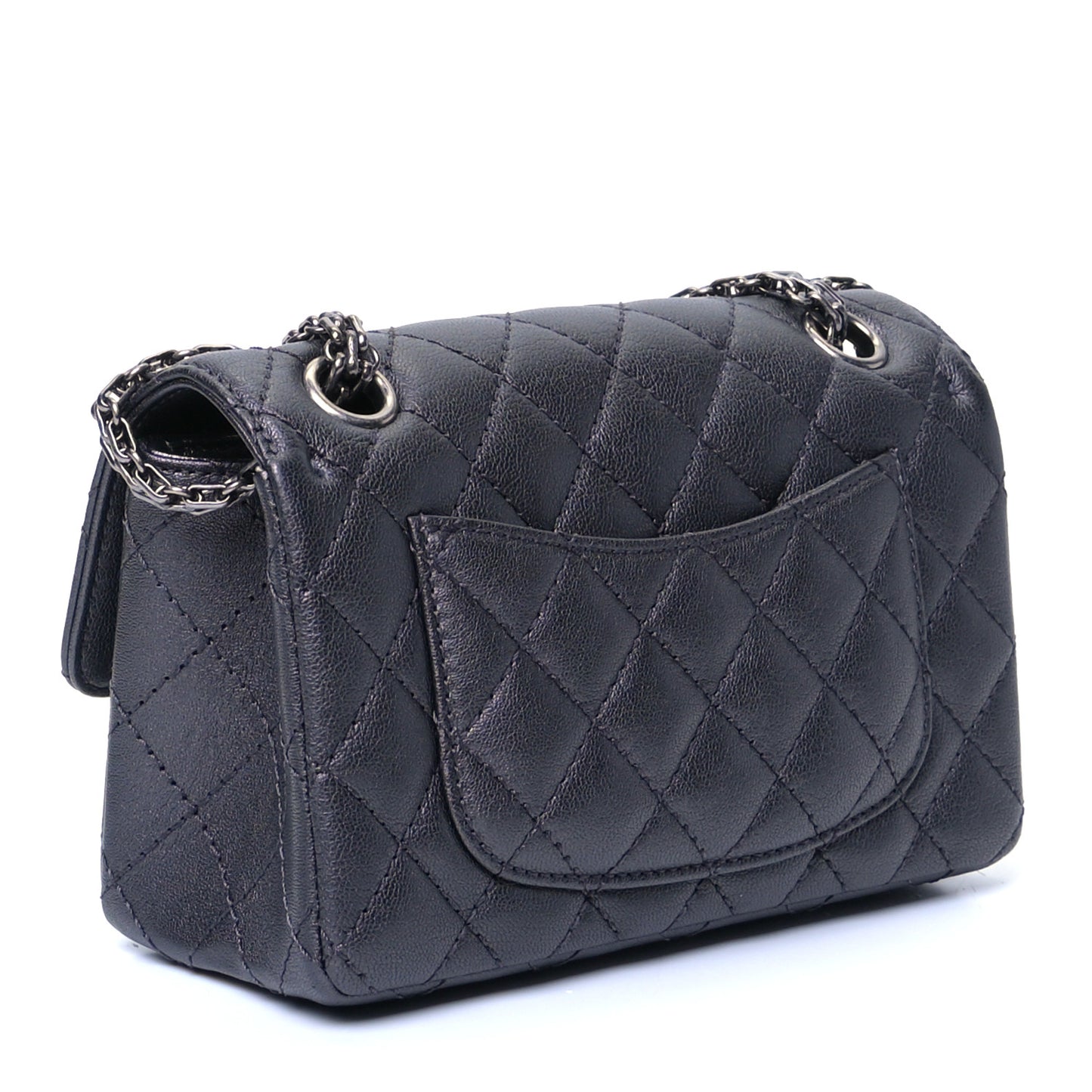 Metallic Sheepskin Quilted 2.55 Reissue Mini Flap Dark Silver