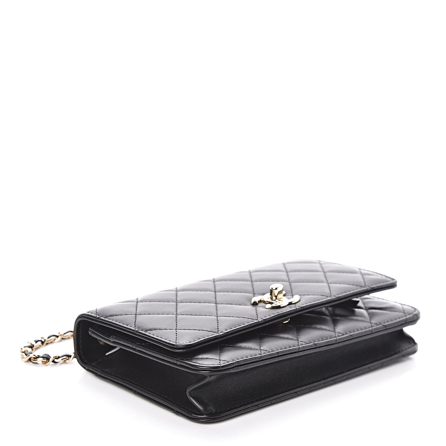 Lambskin Quilted Trendy CC Wallet On Chain WOC Black