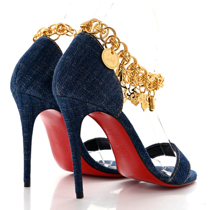 Christian Louboutin Denim Gourmi 100 Sandals 35 Blue Gold 4 of 8