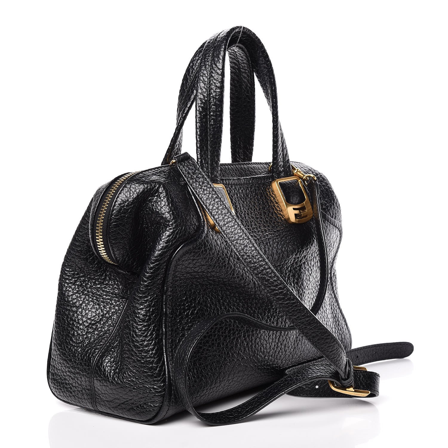 Fendi Pebbled Calfskin Small Chameleon Tote Black 3 of 16