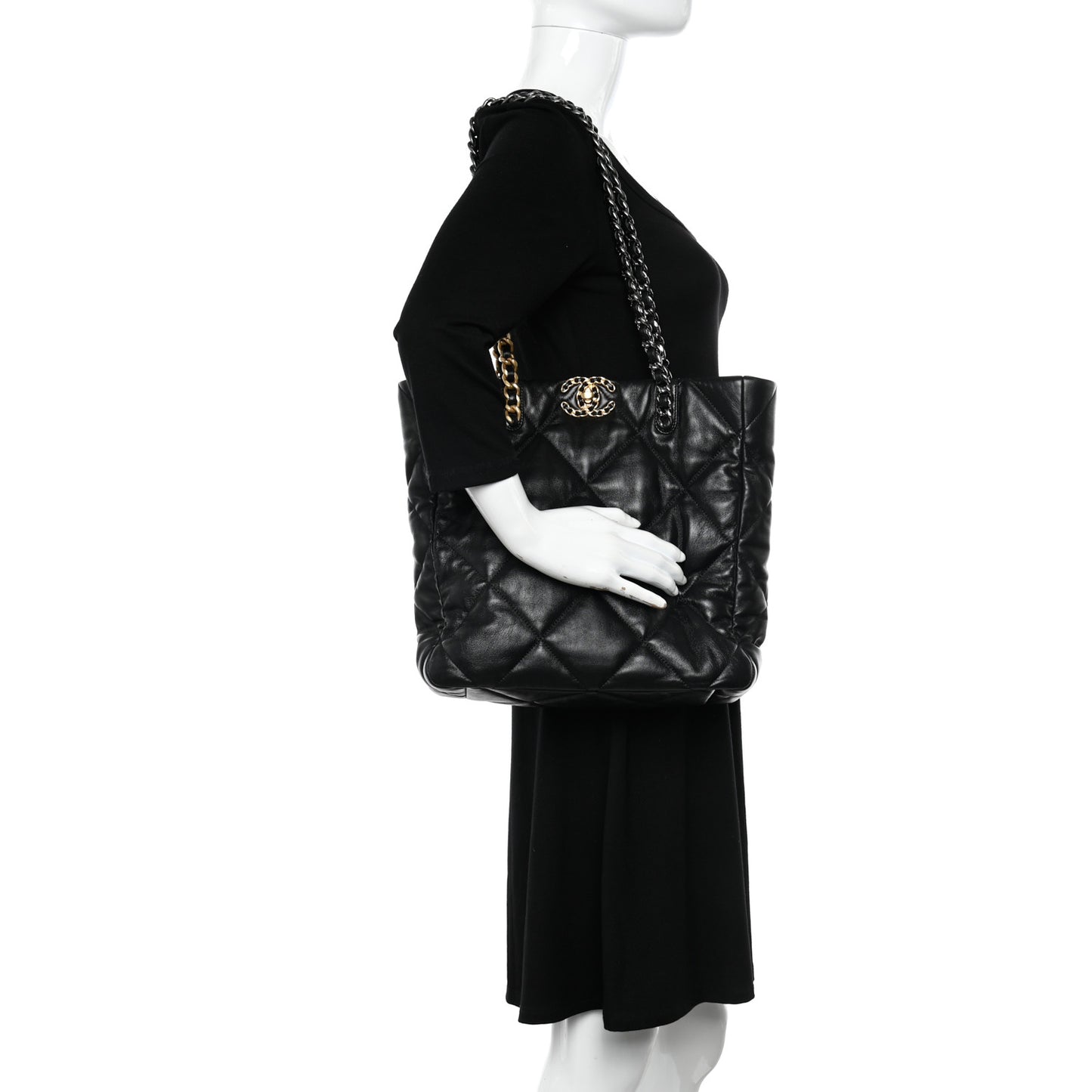 Lambskin Quilted Chanel 19 Shopping Bag Black