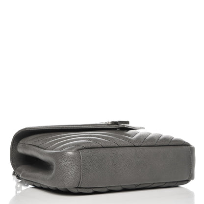 Saint Laurent Sheepskin Matelasse Chevron Monogram Medium College Bag Light Coal 4 of 8