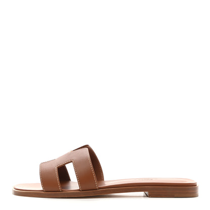 Hermes Box Calfskin Oran Sandals 36 Gold 1 of 9