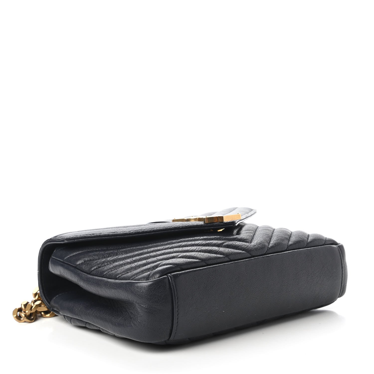 Saint Laurent Sheepskin Matelasse Chevron Monogram Medium College Bag Deep Marine 4 of 10
