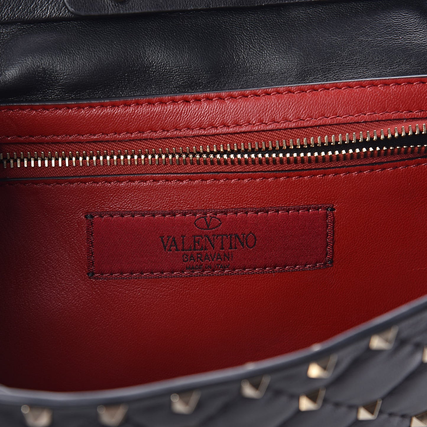 Lambskin Rockstud Spike Wallet on Chain Black