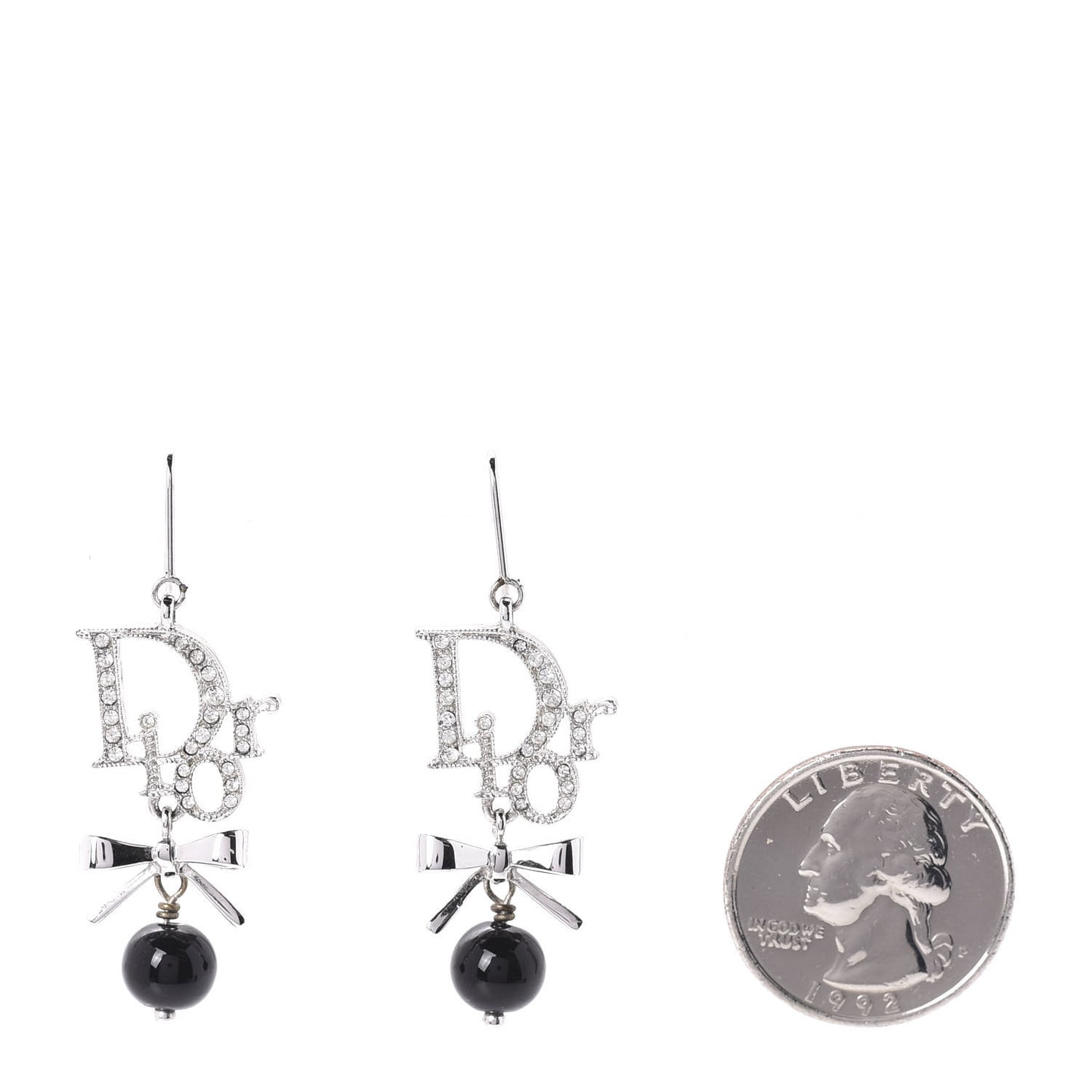Crystal Logo Bow Drop Earrings Black