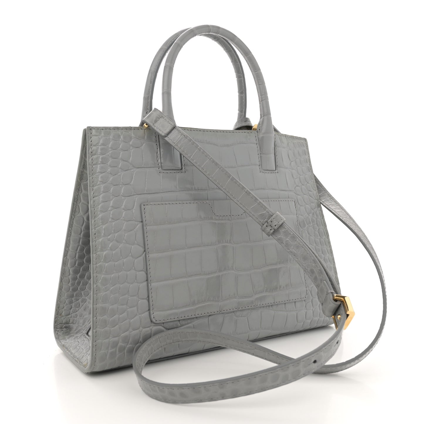 Crocodile Embossed Calfskin Mini Frances Tote Cloud Grey