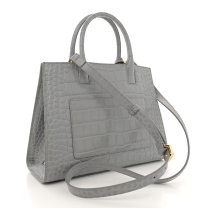 Burberry Crocodile Embossed Calfskin Mini Frances Tote Cloud Grey 3 of 11