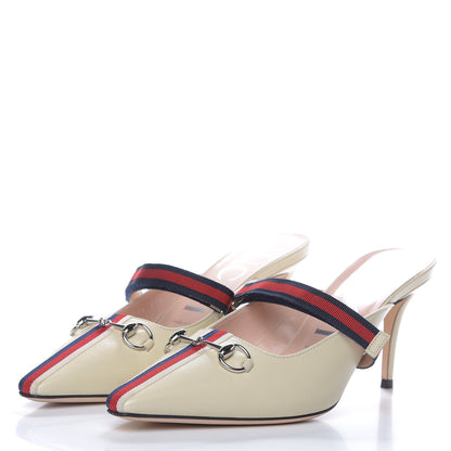Gucci Malaga Kid Sylvie Web Cross Strap Mid-Heel Slides 39.5 Vintage White 2 of 9