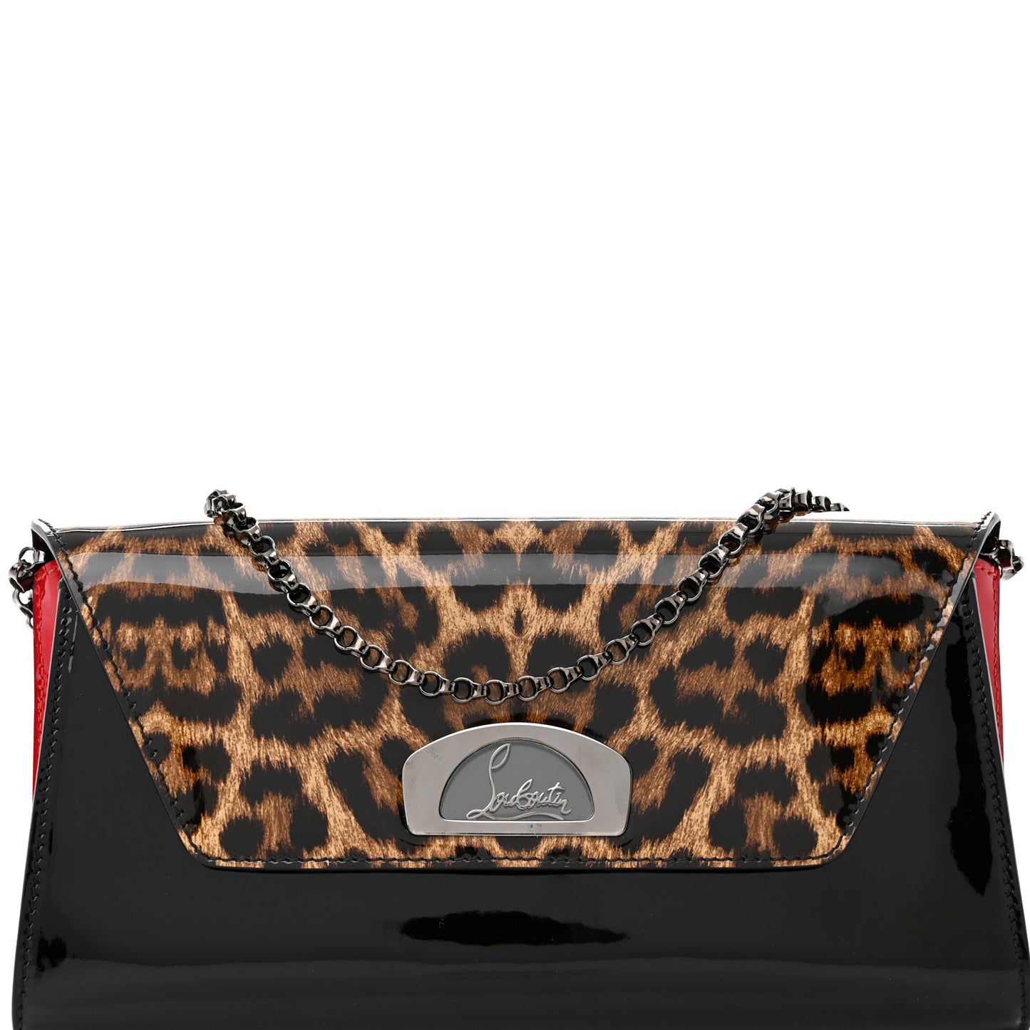 Patent Leopard Vero Dodat Clutch Brown