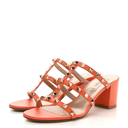 Valentino Garavani Calfskin Rockstud 60mm Caged Slide Sandals 38 Orange Zest 3 of 9