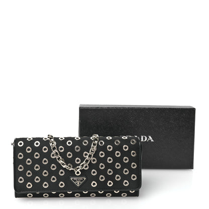 Prada Tessuto Nylon Soft Calf Grommet Wallet On Chain Black 11 of 11