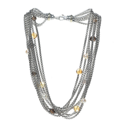 David Yurman Sterling Silver 18K Yellow Gold Pearl Citrine Smoky Topaz Multi Strand Necklace 2 of 4
