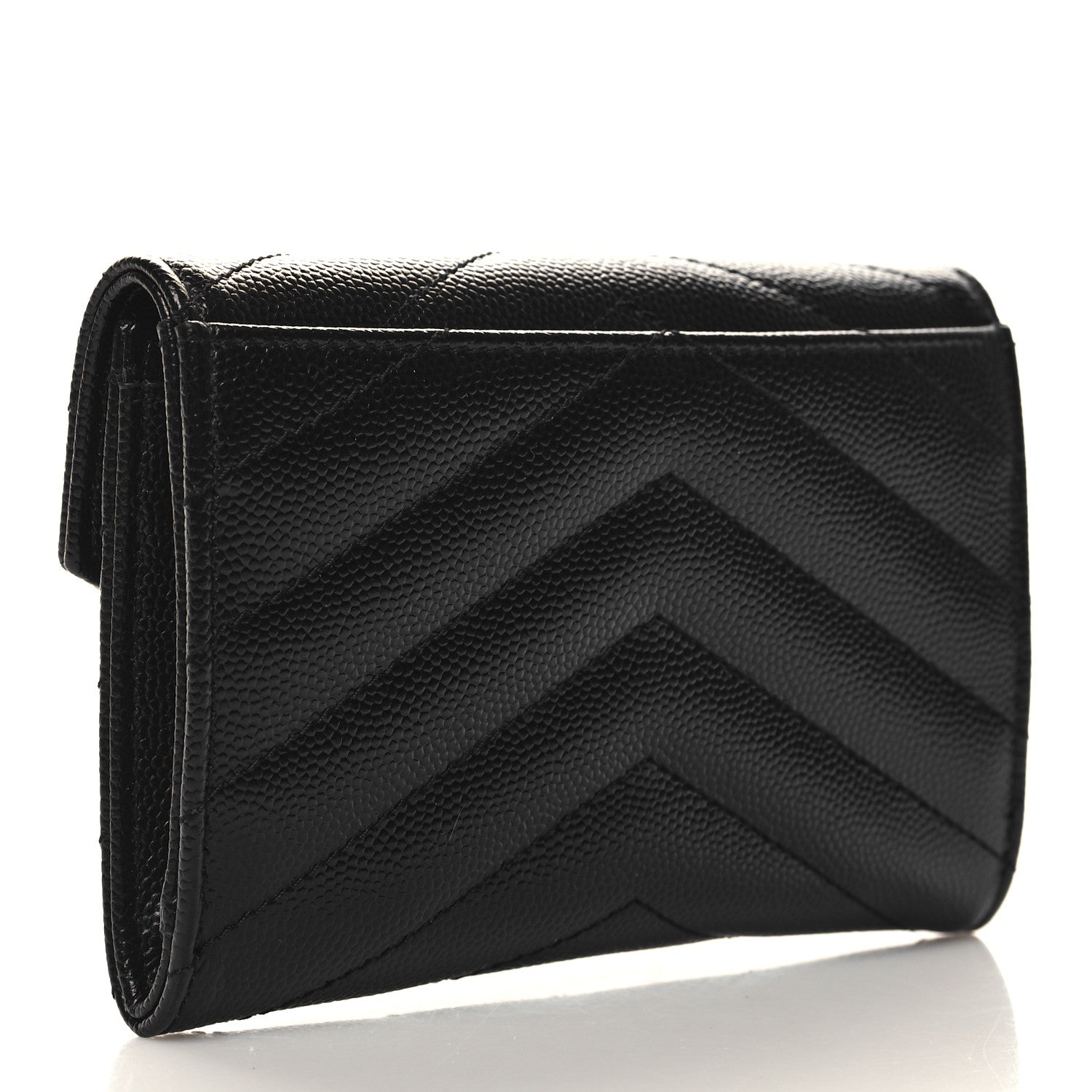 Saint Laurent Grain De Poudre Matelasse Chevron Small Monogram Envelope Wallet Black 3 of 9