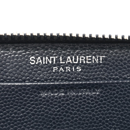 Saint Laurent Grain De Poudre Matelasse Chevron Monogram Small Zip Around Wallet Deep Marine 8 of 11
