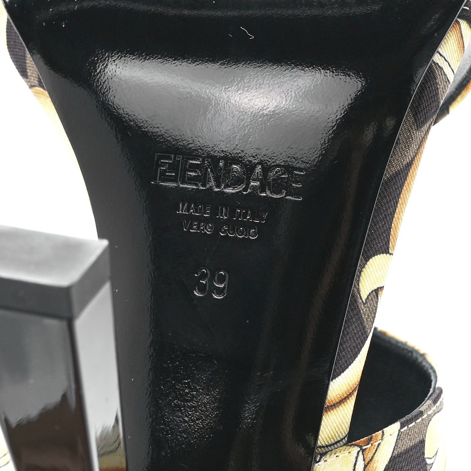 Versace X FENDI Silk Fendace Baroque Medusa High Heel Mule Sandals 39 Tobacco Black Gold 6 of 8