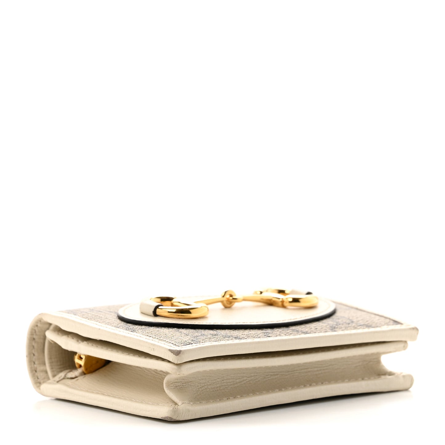 GG Supreme Monogram Azalea Calfskin Horsebit 1955 Card Case Wallet Beige Ebony Mystic White