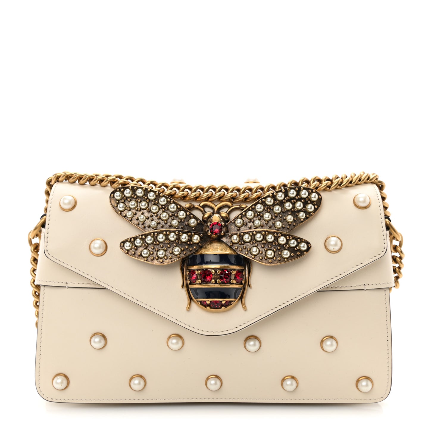 Nappa Pearl Studded Mini Queen Margaret Broadway Shoulder Bag Mystic White