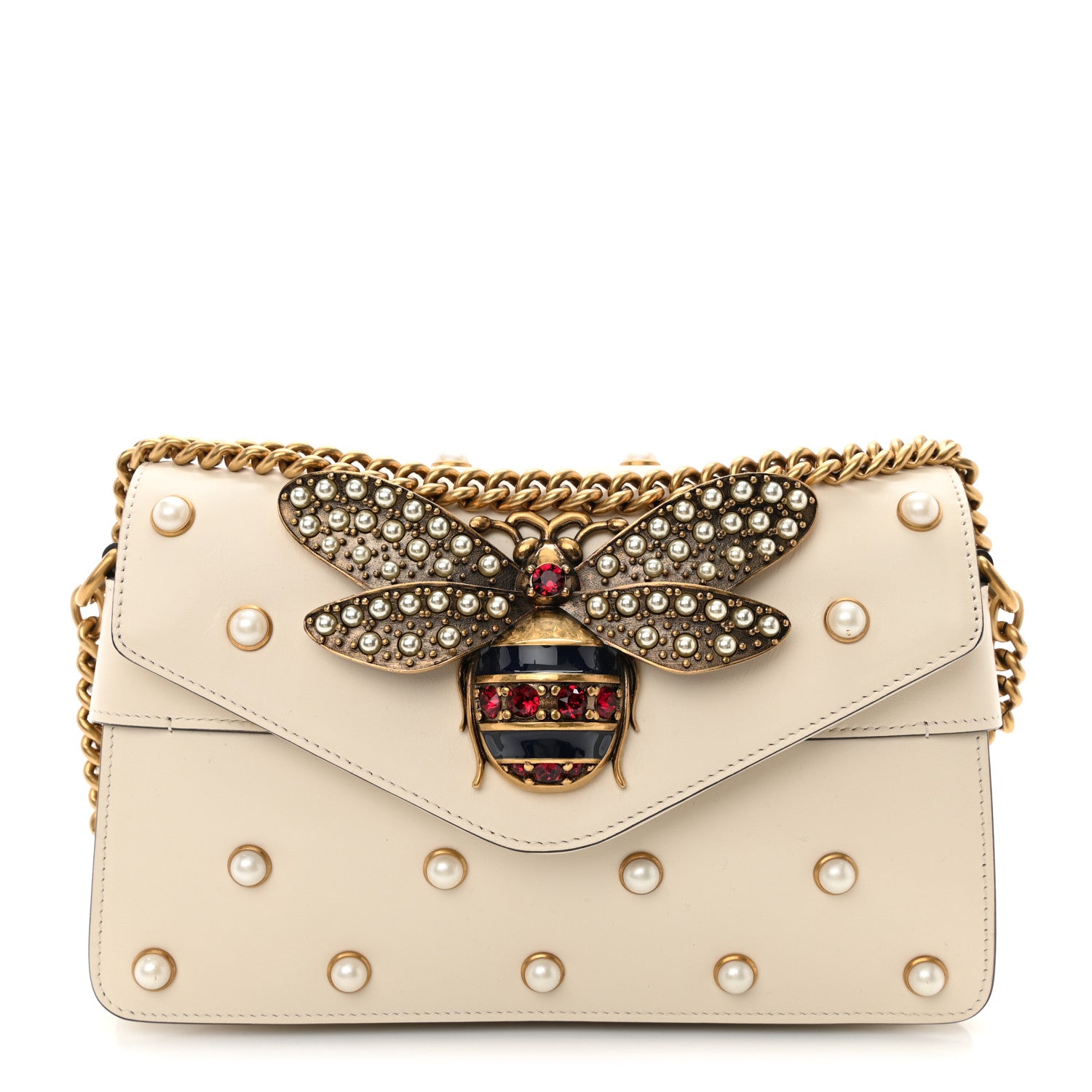 Gucci Nappa Pearl Studded Mini Queen Margaret Broadway Shoulder Bag Mystic White 1 of 9
