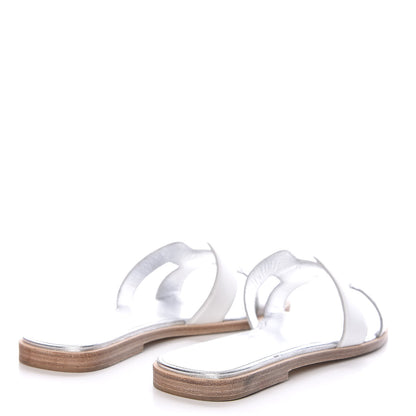Hermes Metallic Nappa Box Oran Sandals 37.5 White Gris Argente 4 of 12