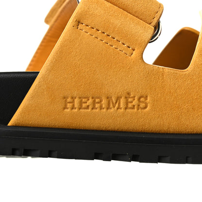 Hermes Suede Goatskin Womens Chypre Sandals 39 Jaune Mimosa 8 of 11