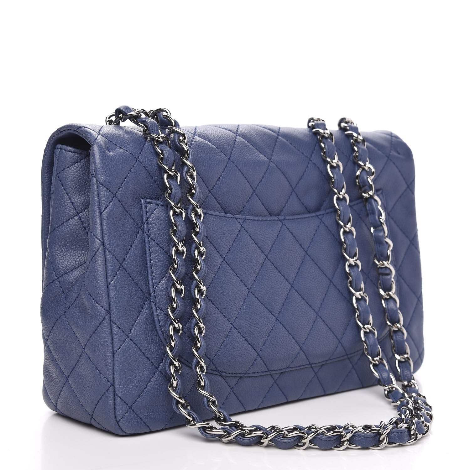 Chanel Washed Caviar Jumbo Single Flap Blue 3 of 10