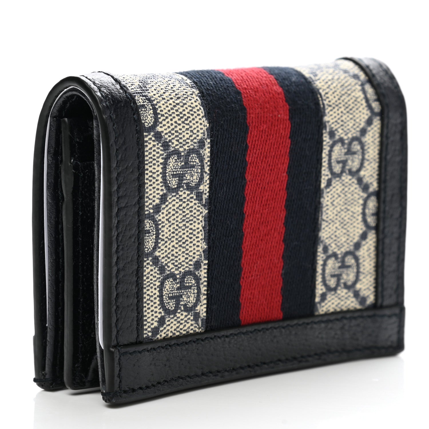 Gucci GG Supreme Monogram Textured Dollar Calfskin Web Ophidia Card Case Beige Blue 3 of 8