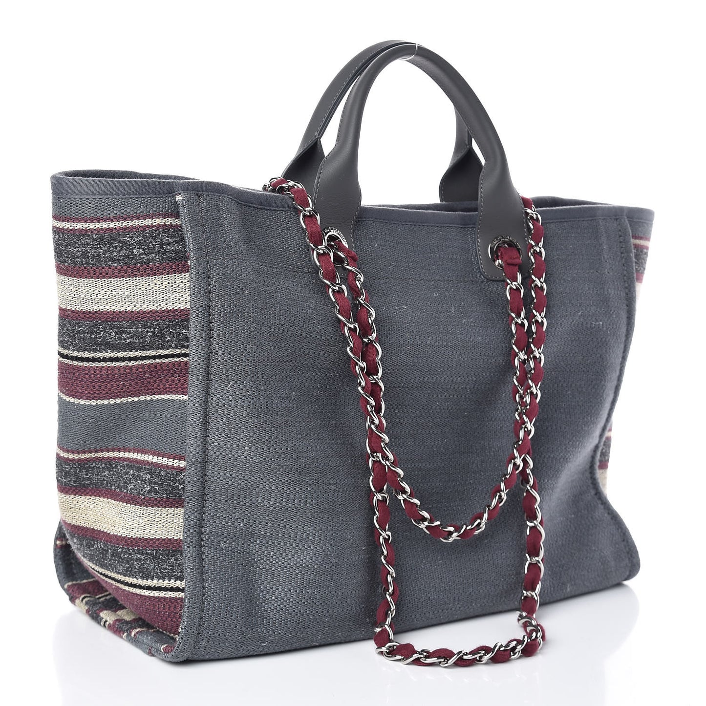Striped Canvas Medium Deauville Tote Grey
