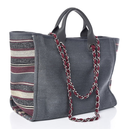 Chanel Striped Canvas Medium Deauville Tote Grey 3 of 10