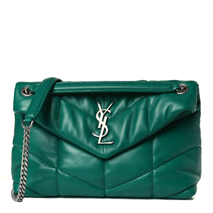 Saint Laurent Lambskin Quilted Small Loulou Puffer Monogram Chain Satchel Green Field 1 of 7