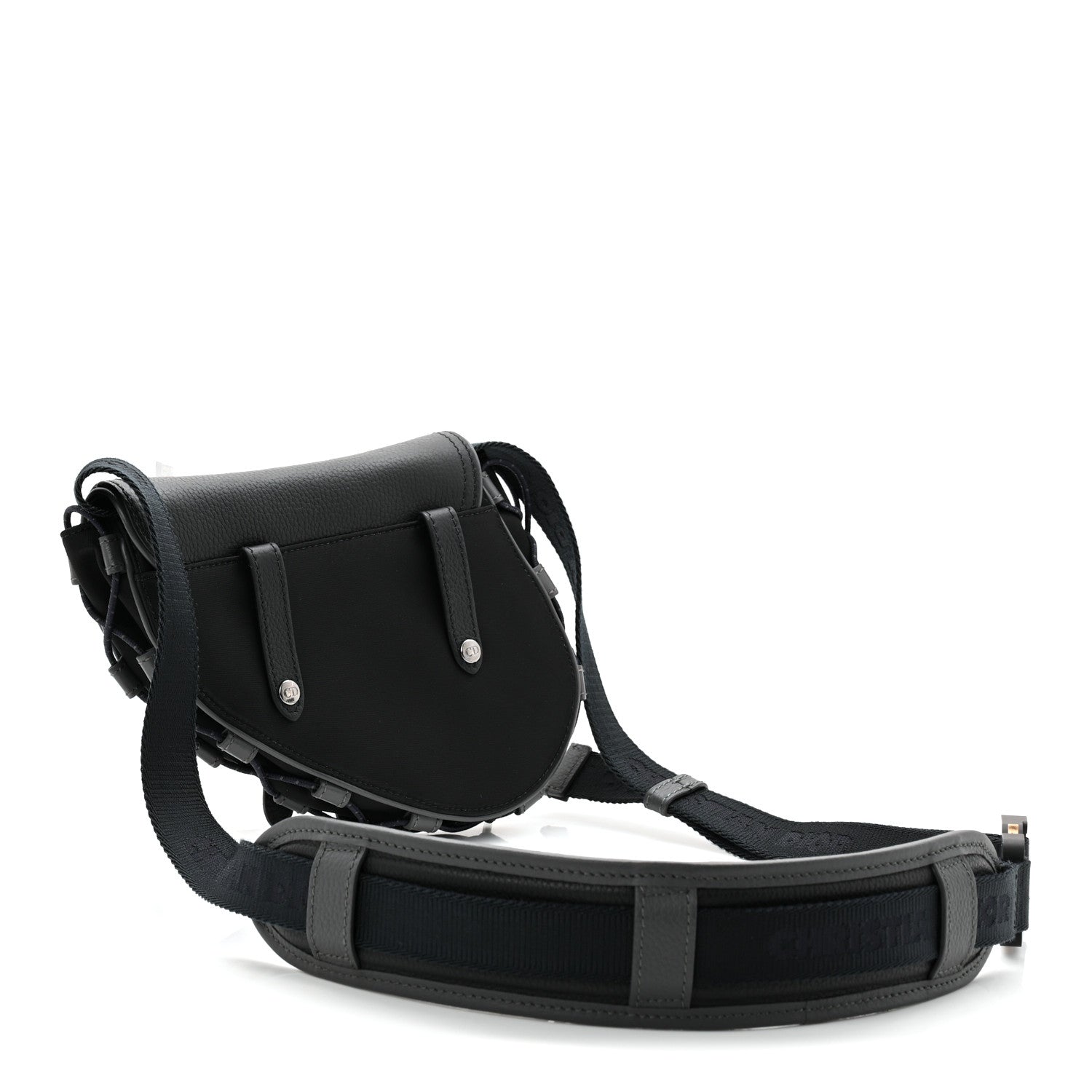 Christian Dior X SACAI Grained Calfskin Technical Fabric Mens Saddle Bag Black 3 of 10