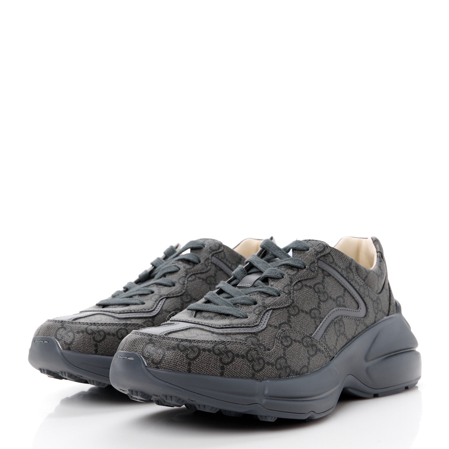 Gucci GG Supreme Monogram Apollo Calfskin Mens Rhyton Sneakers 6.5 Grey Black Graphite Grey 3 of 9