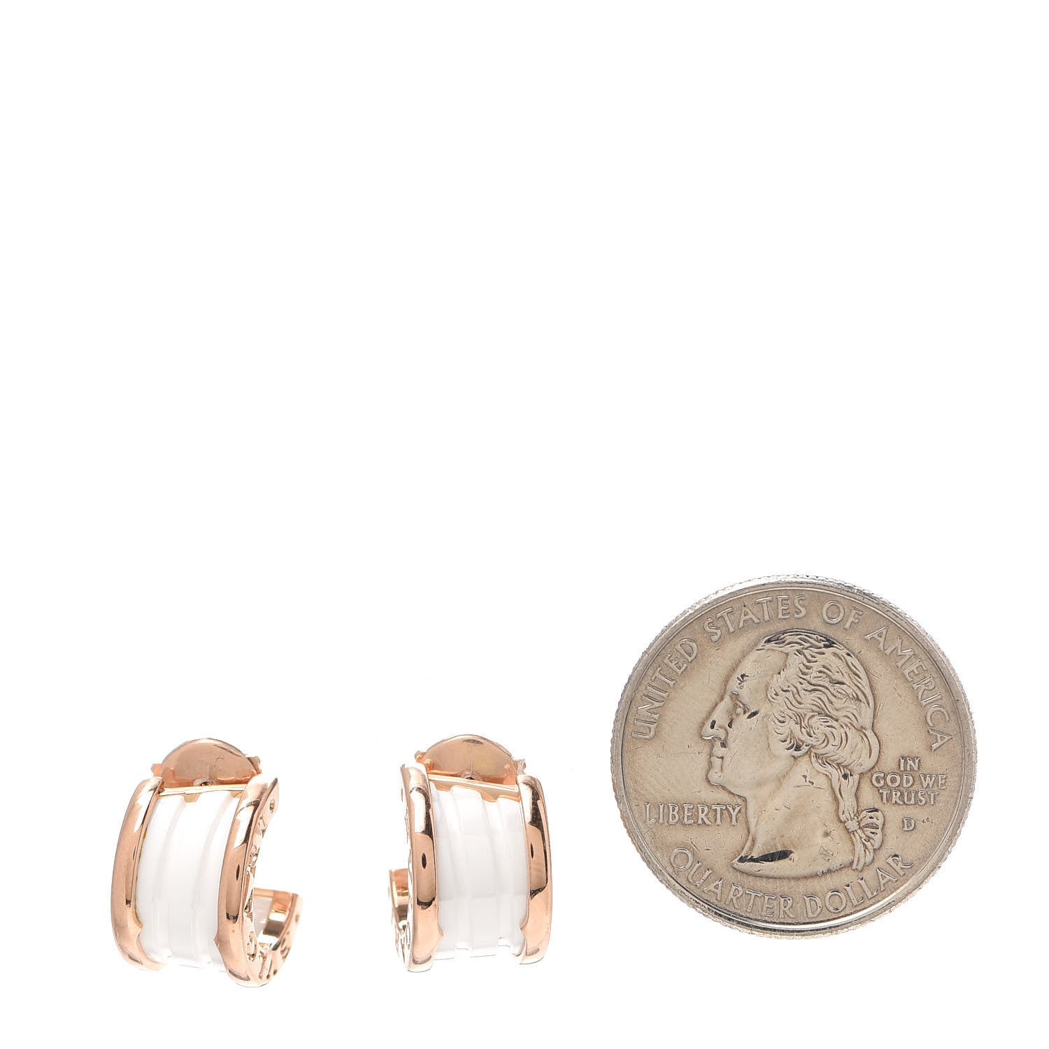 Bulgari 18K Rose Gold White Ceramic B.Zero1 Hoop Earrings 2 of 5