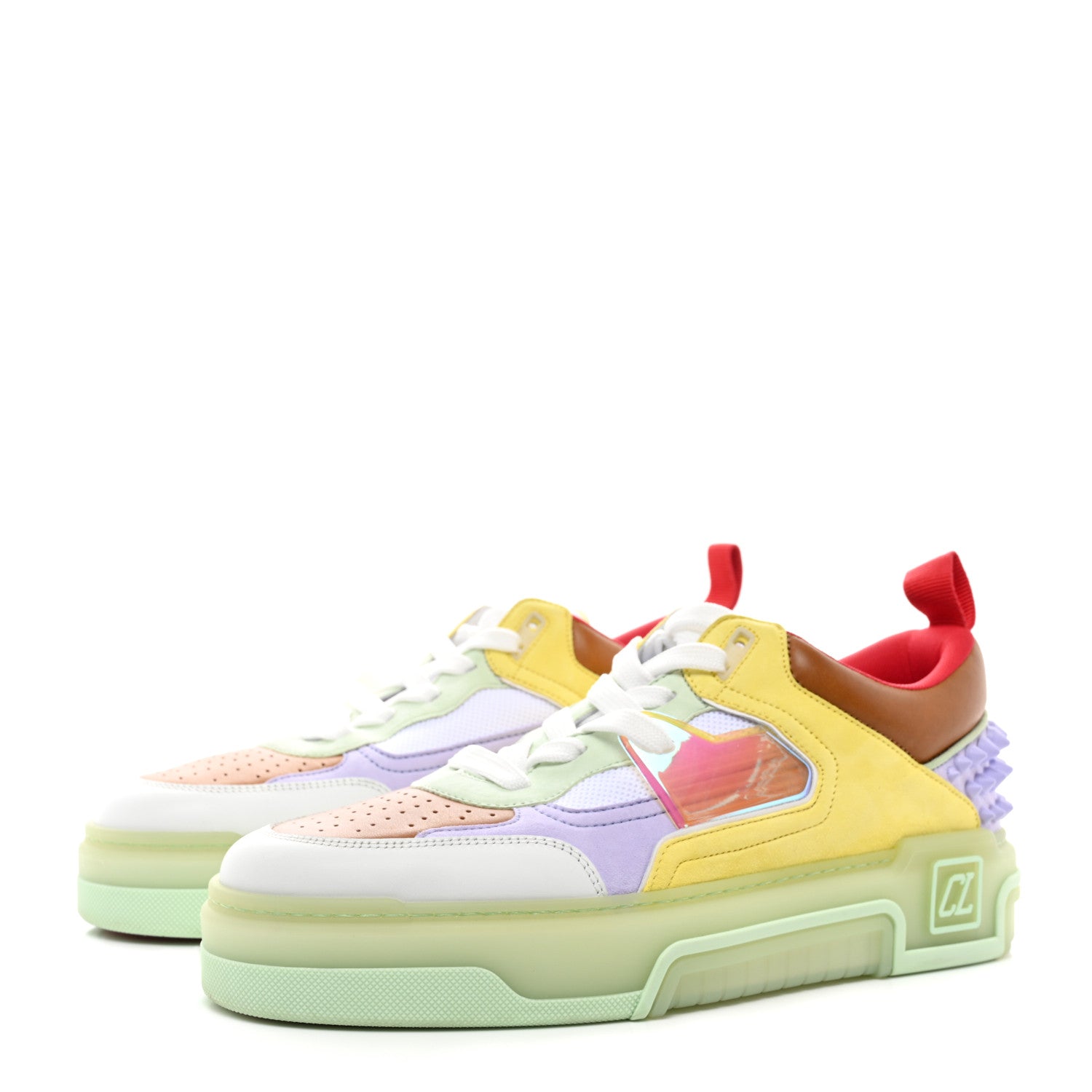 Christian Louboutin Calfskin Suede Spike Mens Astroloubi Flat Low Top Sneakers 43 Studio Green Lilac 3 of 8